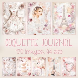 Pages de journal indésirable Coquette, feuilles imprimables éphémères, téléchargements de papier numérique, techniques mixtes shabby chic vintage, impressions romantiques rose blush
