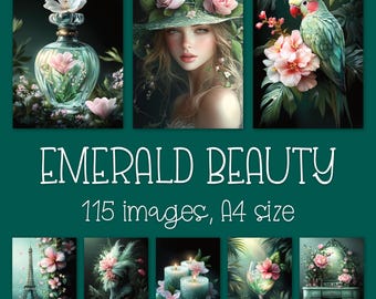 Emerald Green Digital Prints Bundle: Junk Journal Pages, Printable Wall Art (Instant Download)