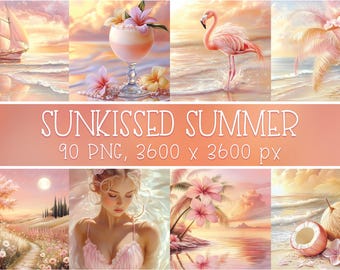 Beach & Summer Digital Print Bundle: Scrapbook Papers, DIY Card Making, Printable Wall Art
