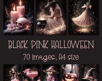Black Pink Halloween Digital Papers: Printable Junk Journal Pages, Scrapbook Paper, Crafts (Instant Download)