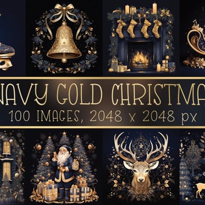 Navy blue and gold Christmas and winter printable digital papers. Ideal for cards, scrapbook, journals etc. Instant download, commercial use