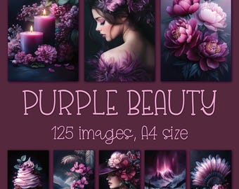 Purple Beauty Digital Prints Bundle: Printable Wall Art, Junk Journal Pages (Instant Download)