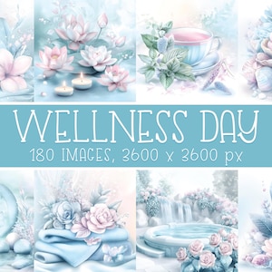 Papeles digitales imprimibles de bienestar para planificadores de bienestar, diarios, arte mural de meditación, tarjetas de regalo y decoración de spa, fondos de mindfulness.