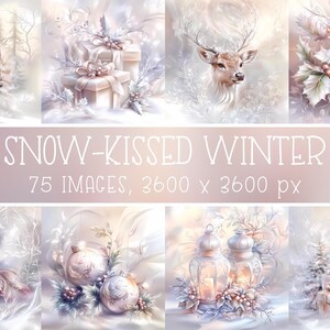 Snow Kissed Winter, set di carta digitale natalizia accogliente, toni neutri, sfondi beige per biglietti, album di ritagli, diari vintage effimeri