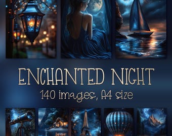 Enchanted Night Digital Prints: Junk Journal Pages, Scrapbooking Papers & Crafts (Instant Download)