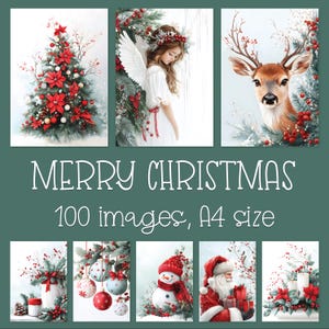 Weiß Rot Grün Weihnachten Digitale Papiere Bündel, Winter Scrapbook & Junk Journal Printable Crafts, Grußkarten-Cover, saisonaler Hintergrund
