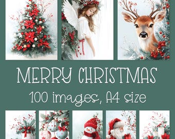 Christmas Digital Paper Bundle: Red Green White Scrapbook & Junk Journal Backgrounds (A4, 300 DPI)