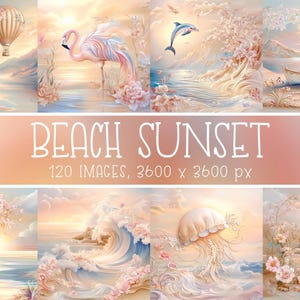 Strand Sonnenuntergang Digitale Papiere für Karten, Alben, Cover, Basteln, Scrapbooking, Hochzeitseinladungen Strand I Tropische Sommer Ferien & Feiertage