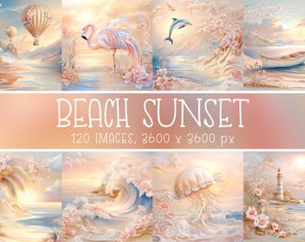 Beach Sunset Digital Paper Set: Tropical Vacation Scrapbooking (120 JPG Files)