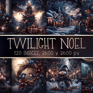 Papéis digitais imprimíveis de Natal de inverno para scrapbooking, cartões de Natal, diários, artesanato I Azul-petróleo e marrom I Crepúsculo Noel I Uso comercial