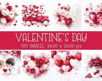 Valentine Digital Images: Romantic Wall Art, Printable Scrapbook Crafts & Cards (Instant Download)