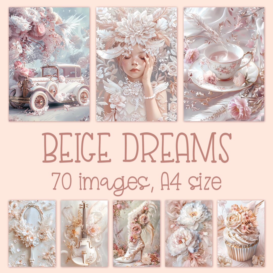 Beige Vintage Digital Papers: 70 Ephemera Shabby Chic Prints (instant ...