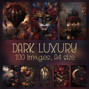 Luxuriöse Dark Gothic Digital Papiere für Junk Journals, Scrapbooks, Alben, Basteln, Poster, Wand Kunst I Fantasy Aesthetic I Dark Academia
