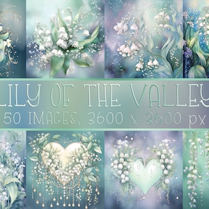 Lily Of The Valley デジタルペーパー | スクラップブック、ペーパークラフト、ジャンクジャーナル、ウォールアートデコレーション用の水彩画プリント I 商用利用