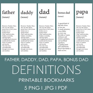 Papa definitie bladwijzers, afdrukbaar vaderdagcadeau, gepersonaliseerde ambachtelijke prints, digitaal cadeau voor papa, verjaardagskaarttag, beste vader ooit