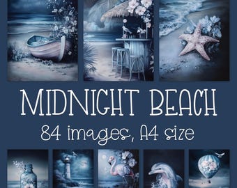 Night Beach Digital Paper Bundle: Coastal Scrapbook & Wall Art (A4 JPG Files)