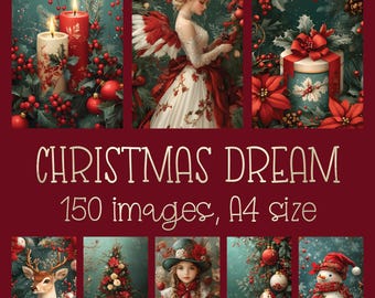 Vintage Christmas Digital Paper Bundle: Red & Green Scrapbooking Designs (Digital Download)