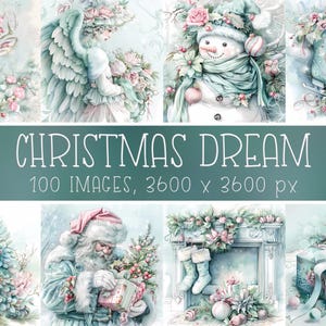 Mintgrüne Weihnacht-Ausdrucke für DIY-Karten, Scrapbooking I Weihnachtsbaum, Schneemann, Weihnachtsmann, Engel, Geschenkbox I Shabby Vintage Digitales Papier