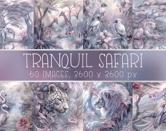 Safari Animal Digital Paper: Scrapbook & Nursery Art (60 JPG Files)
