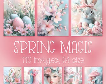 Spring and Easter Digital Paper Bundle: Junk Journal Pages & DIY Card Making (Commercial Use)