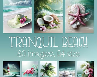 Tranquil Beach Digital Prints: Coastal Wall Art, Ocean Sea Junk Journal, Printable Artwork Bundle
