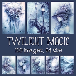 Twilight Blue Digital Junk Journal Kit - Druckbare Seiten für Ephemera Journaling, Scrapbooking, Handwerk, Wandkunst I Aquarell Fantasy Blätter