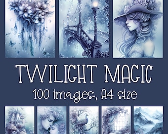 Twilight Blue Junk Journal Kit: Watercolor Fantasy Art (Digital Download)