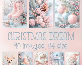 Pastel Christmas Digital Paper Bundle: Winter Junk Journal, DIY Card Making, Scrapbooking