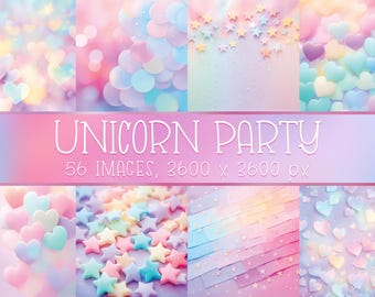 Unicorn Pastel Bokeh Digital Paper: Kids Party Backgrounds (Digital Download)
