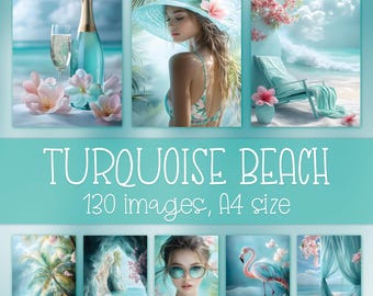 Turquoise Beach Digital Paper Bundle: Summer Craft Supplies, Coastal Wall Art & Journaling (Instant Download)