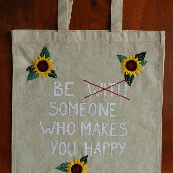 Tote-bag Tournesols brodé et peint à la main