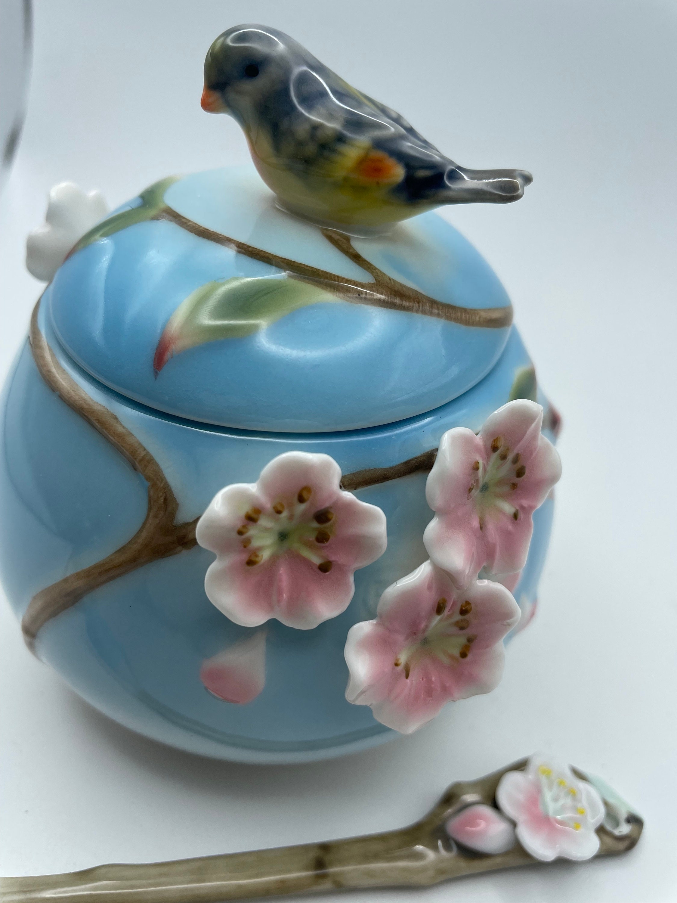 Pier One Bird Sanctuary Sugar Bowl With Spoon Etsy