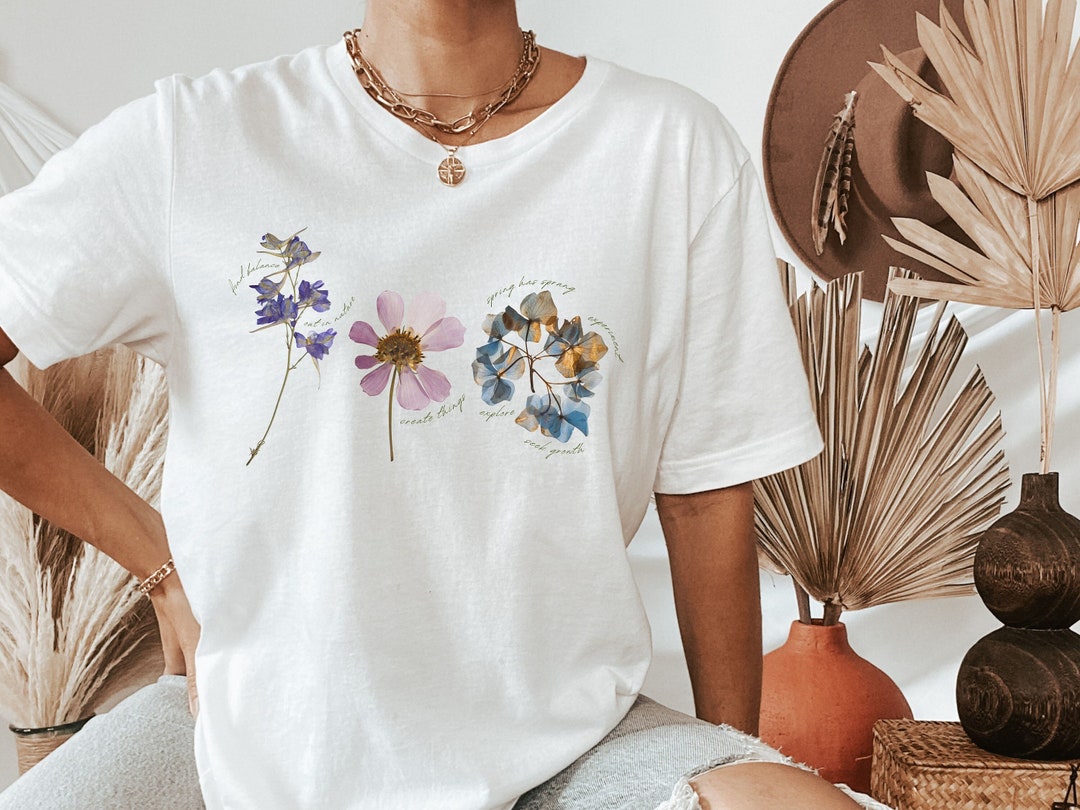 Pressed Flower Shirt Cottagecore Shirt Cottage Core Shirt Etsy