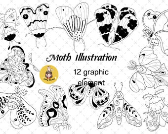 Digital Clip Art Collection of insects, butterflies or wild moths, hand drawn vintage drawings for card or logo. Arthropod illustration.