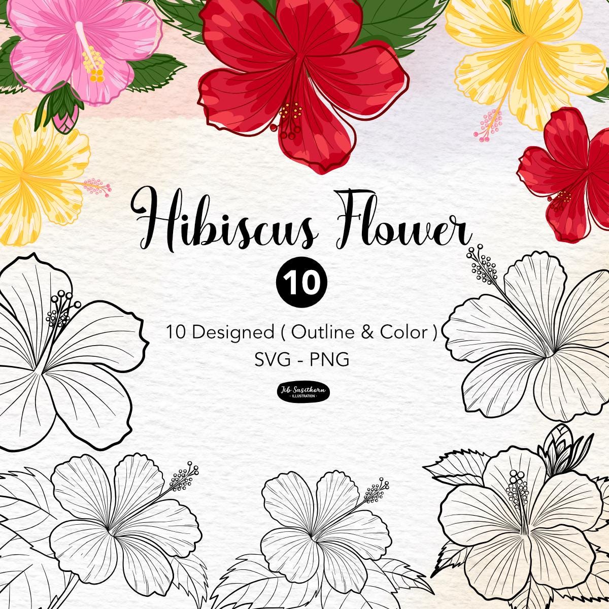 Hand drawn hibiscus flower, Minimalistic Line Flowers, Hibiscus Clipart, Floral Line Art PNG, SVG