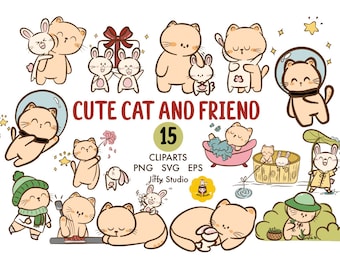 Hand draw Cat Clipart Download | Sticker Supplies | Planner Printable | Chunky cats Clipart | Invitation supplies Clipart | Happy Animals