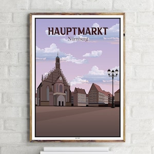 Mercato principale di Norimberga (1) - Poster di viaggio vintage