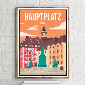 Piazza principale di Graz (1) - Poster di viaggio vintage