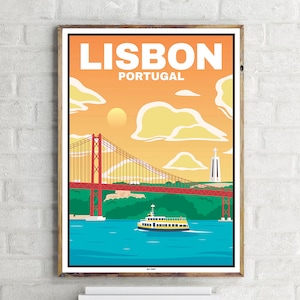Ponte 25 de Abril Lisbona (1) - Poster di viaggio vintage
