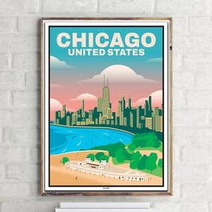 Skyline di Chicago (1) - Poster di viaggio d'epoca