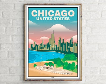 Skyline Chicago (1) - Vintage Travel Poster