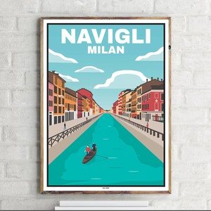 Milano Navigli (1) - Poster di viaggio vintage