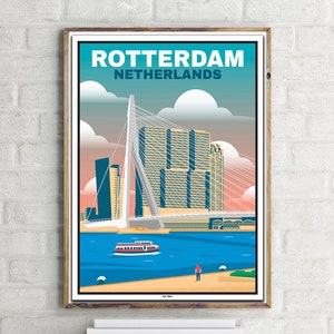 Centre-ville de Rotterdam (1) - Affiche de voyage vintage
