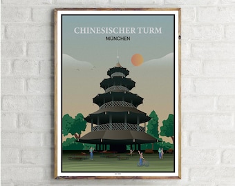 Chinesischer Turm München (1) - Vintage Travel Poster