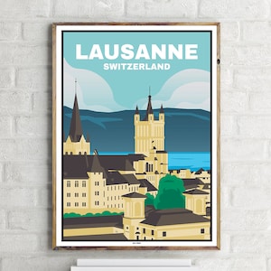 Casco antiguo de Lausana (1) - Póster de viaje vintage
