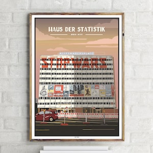 May include: A colorful illustration of the Haus der Statistik building in Berlin, Germany. The building is covered in graffiti and street art, including the words "Stop Wars" in large red letters. The building is located in the Mitte district of Berlin and is a popular tourist destination.