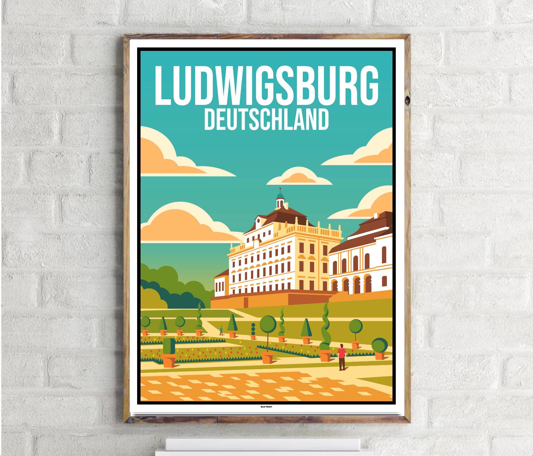 ルートヴィヒスブルク (1) - ヴィンテージ旅行ポスター - Etsy 日本