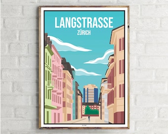 Langstrasse Zúrich (1) - Póster de viaje vintage
