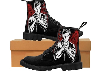Women's Canvas Boots with Dexter TV Series Graphic | Handcrafted Dexter Inspired Shoes
