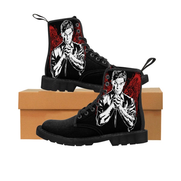 Women's Canvas Boots with Dexter TV Series Graphic | Handcrafted Dexter Inspired Shoes